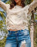 MQTIME  -  New Women's Sexy Hollow Out Long Sleeve Lace Shirt Top Temperament Commuting Female Fashion Elegant Translucent Blouses