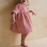  MQTIME  -  Girls Corduroy Dress Autumn Winter New Round Neck Warm Princess Dress Waist Pleated Back Buttons Long-Sleeved Dresses For Kids