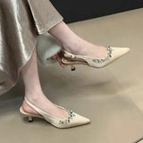 MQTIME  -  Designer Crystal Pointed Toe Women Sandals Shoes Fashion Shallow Singbacks Shoes Elegant Street Style High Heel Sandals