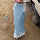 MQTIME  -  Splicing Lace Satin Skirt Women's New High-waisted Casual Versatile Hip Skirt