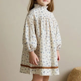MQTIME  -  New Fall/Winter Fleece-Lined Corduroy Floral Long-Sleeve Dress For Girls New French Lace Stand-Up Collar Children's Dresses