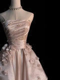 MQTIME  -  Strapless Shining Ball Gown Watteau Train Lace 3D Hand Made Flower Evening Dresses Woman Party Dress