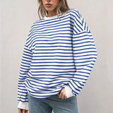 MQTIME  -  Women Striped Sweatshirts 2025 Spring Autumn Pullovers for Female Long Sleeve Round Neck Hoodies Lady Casual Loose Tops