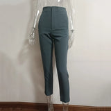 MQTIME  -  New Women Casual Pants High Waist Slim-fit Basic Pants Popular Hot Sale Plaid Color Straight Style Daily Trousers