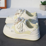 MQTIME  -  Women Cute Puppy Print Platform Sneakers, Cream White Thick Sole Lace Up Board Shoes Kawaii Girls Casual Student Footwear