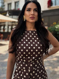 MQTIME  -  Casual Polka Dot Women's Jumpsuit Elegant O-neck Waist Cinching Pockets Wide Leg Pants Lady Bodysuit Summer Female Streetwears