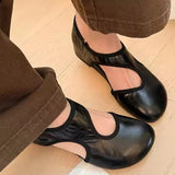  MQTIME  -  Spring Summer Fashion Hollow out Soft Leather Women Ballet Flats Comfortable Wedges 2cm Heeled Lazy Walking Loafers Casual Shoes