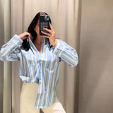 MQTIME  -  Casual Women's Colorful Stripe Shirts Loose Lapel Single Breasted Long Sleeve Female Blouse 2025 Summer Lady Chic All-match Tops
