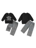 MQTIME  -  Infant Boy Girl Autumn Winter Clothes Set Letter Print Pullover Top Plaid Pants Elastic Waistband Outfit 2 Piece Kit