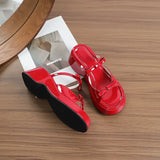 MQTIME  -  Summer Women Platform Sandals Bowknot Wedge Heel Open Toe Ankle Strap Patent Leather Shoes for Ladies Casual Beach Holiday