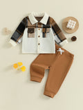 MQTIME  -  Infant Boy Autumn Ensemble Checkered Flannel Shirt with T Sleeves and Stretchy Trousers - 2-Piece Set for Little