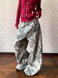 MQTIME  -  Retro Washed Embroidery Branches Camouflage Jeans Wide-leg Casual Baggy Jeans Women