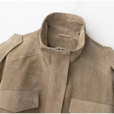  MQTIME  -  Retro Solid Suede Bomber Jacket Women Street Lapel Single Breasted Full Sleeves Zipper Pockets Coat Female Autumn Casual Outwear