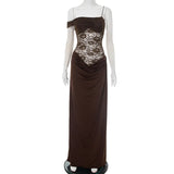 MQTIME  -  Sexy One Shoulder Lace See Through Maxi Dress Women Gown Fashion Off-shoulder Sleeveless Backless Club Long Dresses 2025 Chic