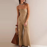 MQTIME  -  Sexy Tube Top High Waist Pocket Jumpsuits Elegant Lady Summer Sleeveless Playsuits Overalls High Street Commute Wide Leg Rompers