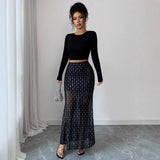  MQTIME  -  New Hot Sequin Double-layer Mesh High-waisted Slim-fitting Hip-wrapping and Thin Vacation Dating Skirt Cw59151