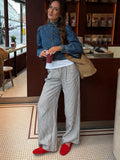  MQTIME  -  Black White Vertical Stripe Drawstring Wide-Leg Pants 2026 Summer Elastic Hip-Hiding Slimming Street Casual Floor-Length Pants