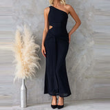 MQTIME  -  Spring Sexy One-shoulder Sleeveless Long Dress Women Elegant Solid Slim Tie-up Evening Dress Summer Backless Hollow Office Dress
