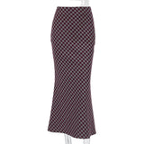  MQTIME  -  Vintage Plaid Slim Long Fishtail Skirts Women High Waist Zipper Hip Package Skirt 2026 Spring Lady Commute All-match Clothes
