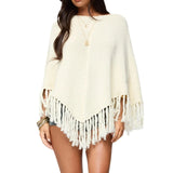 MQTIME  -  Women's Tassel Poncho Sweaters Y2K Knitted Pullover Shawl Cover Ups Lightweight Fringe Wrap Cardigan Knitwear Cape