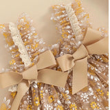 MQTIME  -  Photography Clothing  Adorable Daisy Print Sleeves Tulle Dress Golden  Elegant Lace Mesh Skirt For Photo Shoot