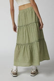 MQTIME  -  Low Waist Plain Skirts Low Waist Layered Maxi Skirts Ruffled Candy Color Sweet A-line Skirt Macaron Color Soft Skirt