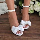 MQTIME  -  Chunky Heel Sandals White Square Heel Open Toe Sexy Women Summer Sandals with Bow