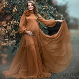 MQTIME  -  Classic Maternity Dress for Photoshoot Long Tulle Sleeves Prom Party Gowns Ruched Floor Length Vestido For Babyshower Customized