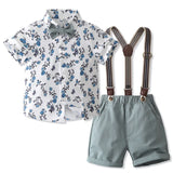 MQTIME  -  3Piece Sets Summer Baby Boy Clothes Fashion Flowers Gentleman Tie Short Sleeve Tops+Shorts+Straps Boutique Kids Clothing