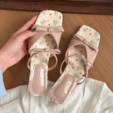MQTIME  -  New Summer High Heels Fashion Flower Pink Bow Wedge Sandals for Women Wear Sandalias De Mujer