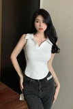 MQTIME  -  Polo collar basic American camisole vest Spicy girl short sleeveless slim fit versatile top for women