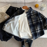  MQTIME  -  Kids Baby Boys Jacket Plaid Turn Down Collar Thicken Warm Toddler Boys Coat Versatile Letter Printed Little Boys Outwear Coat