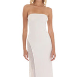 MQTIME  -  Women's Elegant Side Glitter Sequined Sheer Patchwork Long Dress Off Shoulder Strapless A-line Backless Maxi Dresses