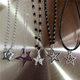 Mqtime Simple Trendy Star Hollow Choker Necklace Pendant Neck Jewelry Grunge Charm Accessories Women Men's Fashion Party Chain Necklace