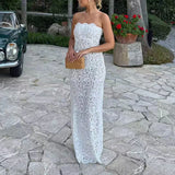 MQTIME  -  Sexy Strapless Off Shoulder High Waist Dress Elegant Lace Sleeveless Banquet Dress Temperament Slim Backless Hug The Hips Dress