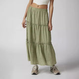 MQTIME  -  Low Waist Plain Skirts Low Waist Layered Maxi Skirts Ruffled Candy Color Sweet A-line Skirt Macaron Color Soft Skirt