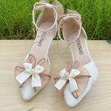 MQTIME  - French Adult Salute Sandals Lolita High Heels Elegant bow PU shoes for women ladies wedding shoe birthday gifts