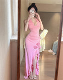 MQTIME  -  Evening Party Dresses Women Flower Sleeveless V Neck Bandage Backless Sexy Mermaid Dress Cocktail Wedding Party Prom