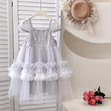 MQTIME  -  Summer Baby Girl Sequins Princess Dress Kids Sparkling Mesh Cake Skirt Grey Birthday High Quality Fashion Beautiful Dress
