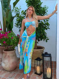 MQTIME  -  Sexy Tie-dye Bandage Knot Halter Long Dresses Summer Women Chic Cut Out Sleeveless Sequin Dresse Beach Vacashion Y2k Robes