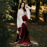  MQTIME  -  Winter Lace Velvet Boho Long Dresses For Maternity Pregnancy Photo Shoot Bohemian Pregnant Woman Photography Long Dress