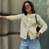 MQTIME  -  Ruffle Striped Top For Women's Fall Fashion Long Sleeve Casual Street Cardigan Tops 2025 New Fashion Commuting Shirt