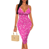 MQTIME  -  Women's Spaghetti Strap Sexy Bodycon Floral Print Midi Dress Deep V-Neck Sleeveless Cocktail Party Club Guest Dresses