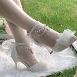MQTIME  -  Women Heels Elegant Woman Heeled Shoes Lolita Heels Y2K Accessories Wedding Shoes Pearl Bridal Shoes White Lolita Shoes
