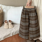  MQTIME  -  Kids Girl Woolen Pant Thicken Warm Toddler Girl Plaid Straight Pant Winter Retro Elastic Waist Infant Girl Wide Leg Pant