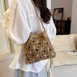 MQTIME  -  Women's Small Rope-Woven Bead Drawstring Handbags Daily Beach Casual Hobo Shoulder Bag Summer Crossbody Bags