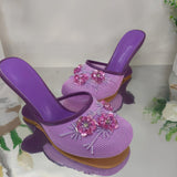 MQTIME  -  European and American Fashion Hollow Flower Baotou Banquet Half Slippers for Women's Outdoor Versatile Slope Heel Fashion Shoes