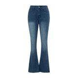 MQTIME  -  Womens Y2K Grunge Casual Denim Flared Long Pants Solid Color Skinny Low Waist Bell Bottom Jeans Trousers with Pockets
