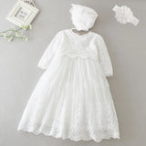 MQTIME  -  White Infant Dress for Baptism Baby Girls Lace Dresses with hat Kids Clothes Christening Birthday Outfits 3-24 Month