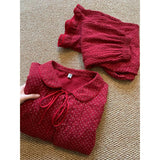 MQTIME  -  French Retro Red Floral Pajamas Women's Spring and Autumn Festive Loungewear Two-piece Set Comfortable Breathable Skin-friendly